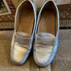 Silver Leather Loafers for Women
